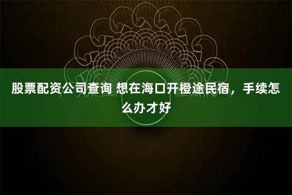 股票配资公司查询 想在海口开橙途民宿，手续怎么办才好